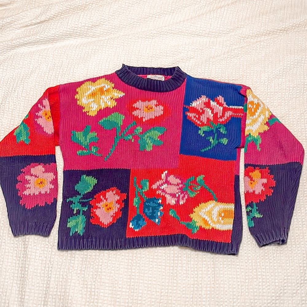 Vintage 90s Knit Floral Sweater